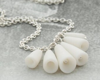 White porcelain sterling silver necklace - Pasodoble , simple artisan ceramic necklace , Modern jewelry