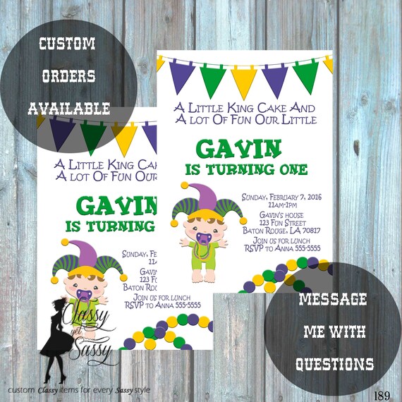 Mardi Gras Birthday Party Invitation, Mardi Gras Party, Parade party, New Orleans Baby, New -189