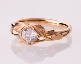 Leaves Engagement Ring No. 6 - 14K Rose Gold engagement ring, engagement ring, leaf ring, antique, art nouveau, vintage, diamond ring