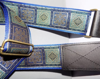 Royal & Aqua Blue w/Metallic Gold Renaissance Pattern GUITAR STRAP