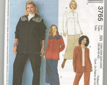3765 McCalls Sewing Pattern Long Sleeve Shirt Skirt Jeans UNCUT Plus Size 18W 20W 22W 24W