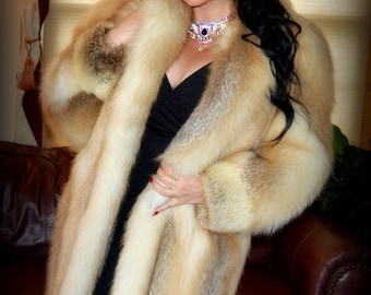 ROYAL Genuine Fox Fur Coat / Arctic Fox Fur Thick Full Pelt