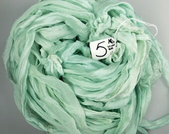Silk sari ribbon, Recycled Silk CHIFFON Sari Ribbon, Mint green ribbon, mint sari ribbon, green chiffon ribbon, mint green sari ribbon