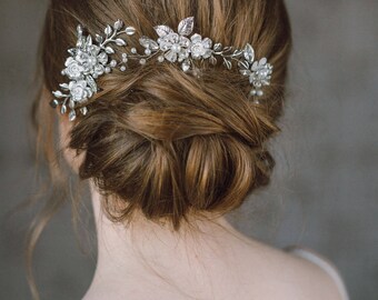 Wedding Hair Comb, Leaf Hair Comb, Bridal Hair Accessory, Flower Hair Piece, Wedding Headpiece, Silver Leaf Hair Comb, Wedding Hair Pin- GIA