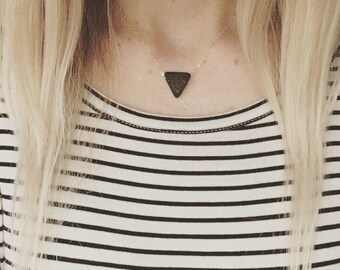 essential oil necklace, triangle lava rock necklace in black, minimal triangle, delicate modern jewelry