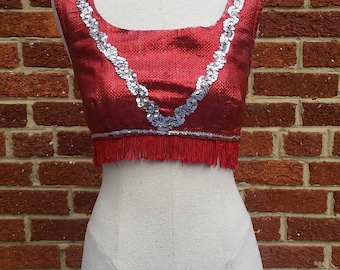 Vintage Red Lame Sequin Top // Majorette // Crop Top // Cheerleader // Festival Fringe