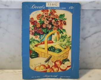 Vintage Meyercord Co Decal -- Fruits and Basket with Flowers
