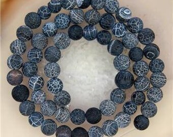 5 FIRE 8 MM BLACK DRAGON VEINS AGATE BEADS.