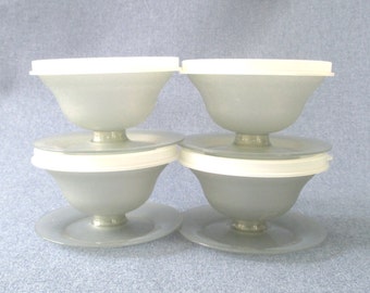 Vintage Tupperware Dessert Cups, Set of 4 cups, 4 covers