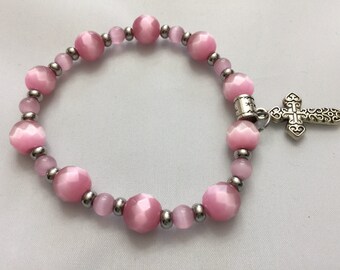 Pink tigereye faceted beaded bracelet
