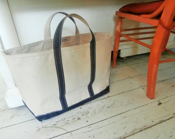 Vintage, Authentic. LL Bean. LARGE, Canvas, Natural White/NavyBlue Boat and Tote Bag