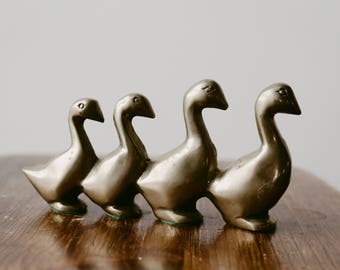 Vintage Brass Ducks in a Row figurine