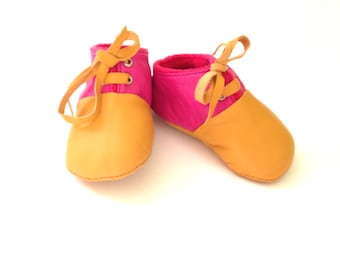 SALE 18 - 24 Months Slippers / Baby Shoes Lamb Leather Pink Mustard Yellow