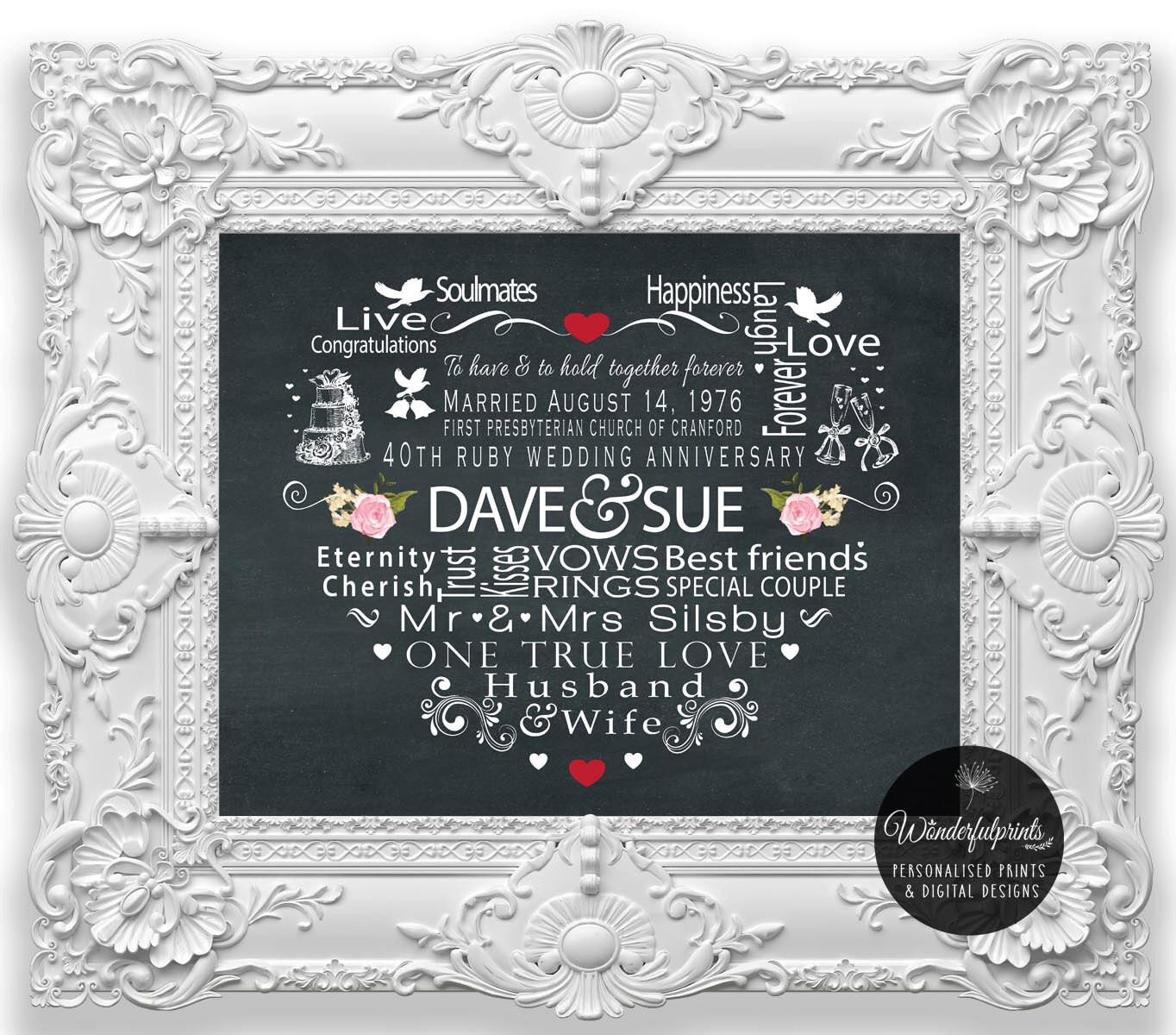 40th Wedding Anniversary for Parents / Custom Print / 8x10