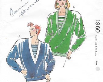 Kwik Sew 1960 Misses' 80s Pullover Top Sewing Pattern Bust 31 1/2 to 45