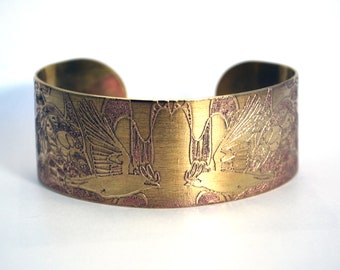 Rook Crow Brass Cuff Bracelet Etched Brass