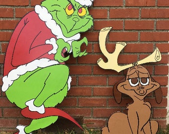 4ft Grinch {Inspired} Yard Art with Max included - Christmas Yard Display - Grinch cut out - Max cut out - Grinch cutout