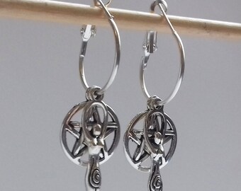 4 in 1 Cluster Pentagram Earrings , Pentacle Earrings , Pentagram Hoops , Silver Hoops , Wicca Earrings , Hoop Earrings , Witch , Goddess
