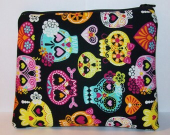Pipe Pouch, Pipe Case, XL Pipe Bag, Cute Sugar Skull Bag, Padded Pipe Pouch, Pipe Cozy, Padded Zipper Bag, Gadget Bag, 7.5" x 6" - X LARGE