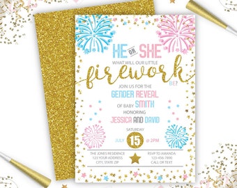 Firework Gender Reveal Invitation, Firework Invite, Firecracker Gender Reveal, Instant Download, Digital File, Printable