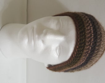 Men's Crochet Slouchy Beanie Hat, Slouchy Crochet Hat, Oversized Slouchy Beanie, Chunky Hat, Men's Winter Hat Multi-Brown