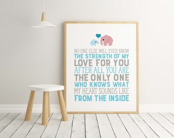 No One Else Will Ever Know The Strength Of My Love For You, Baby Boy, Nursery Art, Blue, Grey, Nursery Decor, Mother and Son, Wall Art, Love