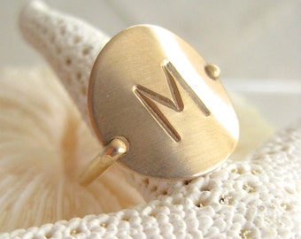 Gold Initial Ring - Hand Stamped & Personalized -also in Sterling Silver, Rose Gold