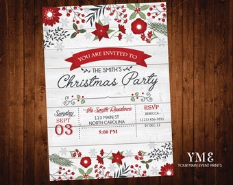 Christmas Party Invitation / Holiday Party Invite / Rustic Christmas Invitation / Printable Invite