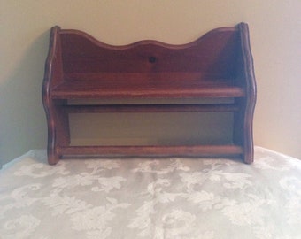 Wooden Double Bowl Rack with Shelf - Vintage Bathroom or Kitchen Wall Hanging Decor