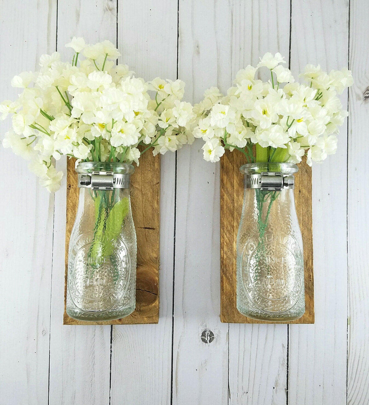 Reclaimed Wood Wall Decor Dairy Bottle Flower Holder Milk