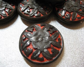 Carved Flower Cinnabar Bead 1pc