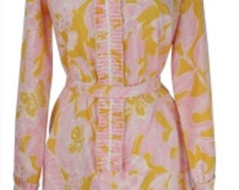 Vintage Lilly Pulitzer 1970s Pink & Orange Tuxedo Ruffle Dress