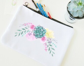Sac à cosmétiques floral, floral trousse zippée, succulentes, cactus, trousse de maquillage floral, cadeau pour elle, cadeau de demoiselle d’honneur, demoiselle d’embrayage,