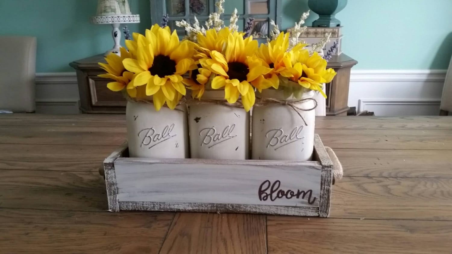 Mason jar centerpiece Mason Jar table decor Rustic Mason