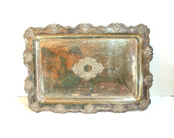 Large Ornate Silver Plate Serving Tray