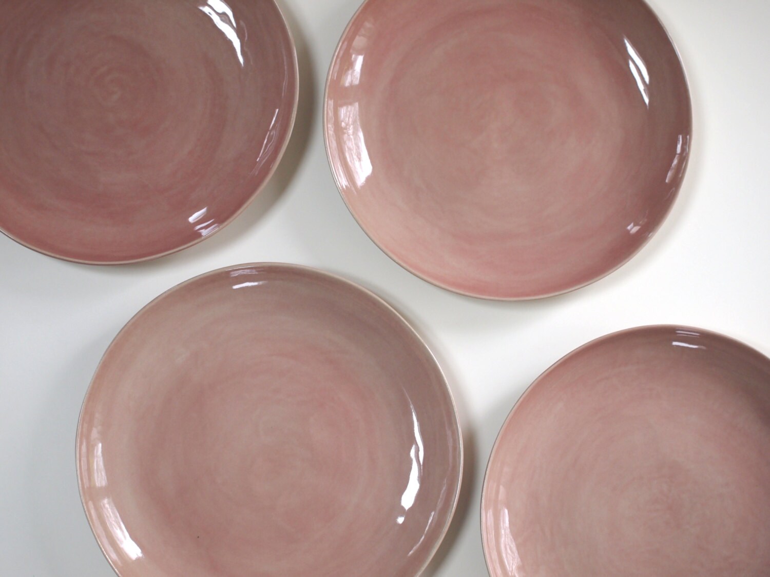 Stoneware Plates Dinner Set glazed in rosy pink. Ceramic