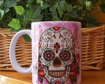 Sugar Skull Mug, Day of the Dead "Dia De Los Muertos" Coffee Mug