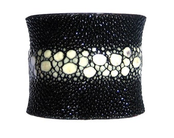 Black Stingray Silver Lined Cuff Bracelet