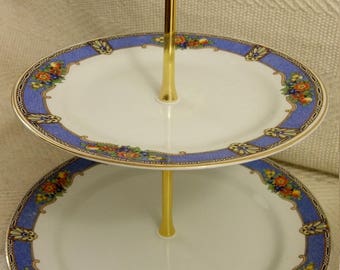 Vintage Retro Soho Pottery Two Tier Cake Stand Muffin Stand Cup Cake Cupcake Stand Soho London 9.5" x 9.5"