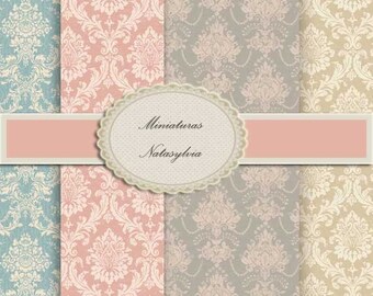 Wall Paper for Dollhouse Collection Damascos Chic. Digital Download.