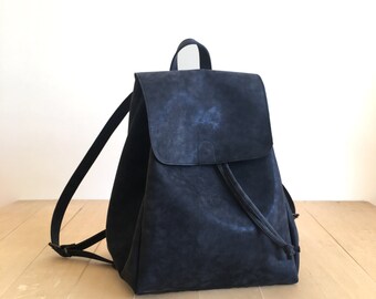 Faux Leather Black Backpack - Vegan Backpack - Water Resistant - Vegan Leather - Rustic Leather - Distressed Leather - Boho Bag - Gift