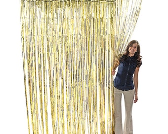 3'x8'Gold Foil Metallic Door Curtain Backdrop Party Decor Wall Hanging Sequence PhotoBooth Prom Tinsel glisten Christmas Hanukkah New Year