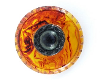 Vintage 2" Carved Bakelite Coat Button // early plastic // catalin // marbled // swirl // root beer // tortoise // large // crafts // tested