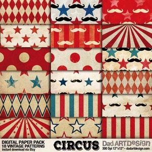 Circus Vintage Patterns Digital Paper Pack 01 | Wallpapers | backgrounds | scrapbook supplies | clipart | instant download
