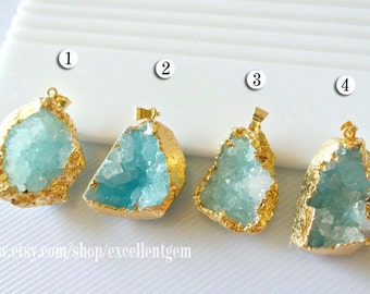 Druzy Druzy pendant Geode pendant druzy gemstone pendant Gold plated Edge Druzy in Aquamarine blue color Jewelry making JSP-5888