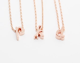 Rose Gold Initial Necklace, Rose Gold Necklace, Rose Gold Letter Necklace, Bridesmaid Necklace, Dainty Necklace, Monogram Necklace