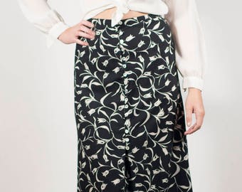 Grunge Skirt 90s Skirt Black Boho Skirt Floral Midi Skirt Minimalist Skirt Vintage Boho Maxi Skirt Size Small Front Slit Skirt