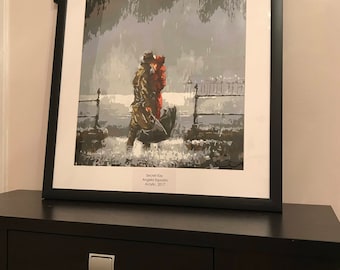 20 x 24 Framed "Secret Kissm" Acrylic Painting