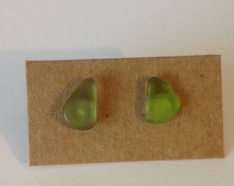 Olive Green Seaglass Earrings