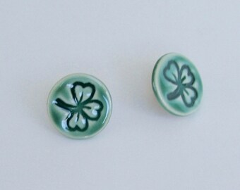 Handmade Porcelain Earrings, Shamrock
